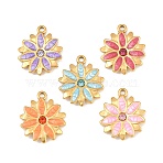 304 Stainless Steel Enamel Pendants, Flower Charms, with Rhinestone, Ion Plating(IP), Real 18K Gold Plated, Mixed Color, 16.5x14x1.5mm, Hole: 1.5mm(SA-CBADC81-09G)