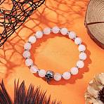 Natural Malaysia Jade Stretch Bracelets, Skull, with 304 Stainless Steel Beads, White, Inner Diameter: 2-1/8 inch(5.5cm)(BJEW-JB12184-02)