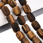 Frosted Natural Tiger Eye Beads Strands, Barrel, 17~18x12~13mm, Hole: 0.5~0.9mm, about 22pcs/strand, 15.16~15.55 inch(38.5~39.5cm)(G-Q606-71)