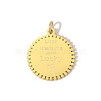 304 Stainless Steel Pendants, Flat Round with Word & Clover Charms, Ion Plating(IP), Mirror Polished Finish, Real 18K Gold Plated, 19x15mm, Jump Ring: 0.8x5mm(STAS-OY010-71G)
