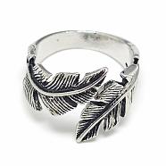 Adjustable Alloy Cuff Finger Rings, Leaf, Size 10, Antique Silver, 20mm(RJEW-S038-014)