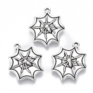 Tibetan Style Alloy Pendants, Lead Free & Cadmium Free, Spider & Web, Antique Silver, 22x18x3mm, Hole: 1.4mm, about 200pcs/500g(TIBE-N010-01AS-RS)