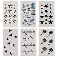 Gorgecraft 12 Sheets 6 Style Cool Sexy Body Art Removable Temporary Tattoos Paper Stickers, Bird & Star & Rose & Butterfly Pattern, Mixed Patterns, 10.5x6.1x0.02cm, 2 sheets/style(DIY-GF0007-12)