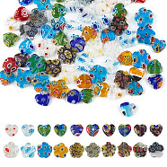 GOMAKERER 2 Strands 2 Style Handmade Millefiori Lampwork Beads Strands, Flower & Heart, Mixed Color, 8~10x8~10x3~3.5mm, Hole: 0.5~1mm, about 38~48pcs/strand, 13.7~14.57 inch(37cm), 1 strand/style(LAMP-GO0001-11)