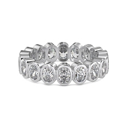 Rhodium Plated 925 Sterling Silver Oval Finger Ring, Clear Cubic Zirconia Ring for Women, Platinum, 5mm, Inner Diameter: US Size 7 1/4(17.5mm)(RJEW-Z040-14P)