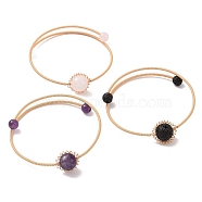 Natural Mixed Gemstone Round Beaded Cuff Bangle, Golden Adjustable Copper Wire Torque Bangle, Inner Diameter: 2 inch(5.2cm)(BJEW-JB09417)