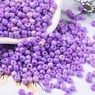 8/0 Baking Paint Glass Round Seed Beads, Medium Purple, 3~3.5x2mm, Hole: 1~1.2mm, 10000pcs/pound(SEED-XCP0001-09)