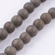 Natural Pyrite Beads Strands, Round, Frosted, 10mm, Hole: 1mm, about 38pcs/strand, 16 inch(G-P303-03-10mm-16)