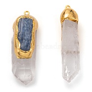 Natural Quartz Crystal & Kyanite Beads Big Pendants, with Golden Brass Findings, 47~69x13~19x12.5~17mm, Hole: 1.6~1.8mm(G-H248-02G)