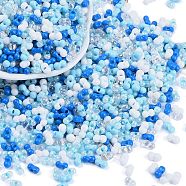 Glass Seed Beads, Round Hole, Peanut, Blue, 3.5x6x3.5mm, Hole: 0.8mm, about 4500pcs/pound(SEED-K010-03D)