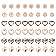 48Pcs 6 Styles Alloy Enamel Pendants, with Crystal Rhinestone, Hollow Heart Charms, Light Gold, 14~21x13~19.5x1.5~3mm, Hole: 1.6~2mm, 8Pcs/style(FIND-FH0007-68)