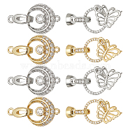 8Pcs 4 Styles Flat Round & Butterfly Brass Clear Cubic Zirconia Fold Over Clasps, Platinum & Golden, Clasp: 13x4.5~7x5~6mm, Hole: 2.2mm, 2pcs/style(KK-DC0001-64)