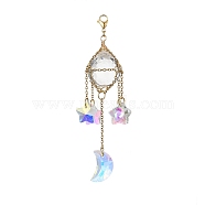 Stainless Steel Cable Chains Pouch Teardrop Pendant Decorations, Hanging Suncatchers, with Glass Moon/Star Charm, Golden, 102.5mm(HJEW-JM01577)