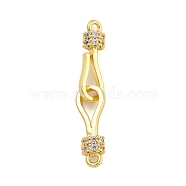 Rack Plating Brass Micro Pave Clear Cubic Zirconia Hook Clasps, Long-Lasting Plated, Lead Free & Cadmium Free, Golden, 35mm, Hole: 1.6mm(KK-F876-16G)