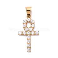 304 Stainless Steel Pendants, with Cubic Zirconia, Cross, Clear, Golden, 37x20x3mm, Hole: 5x7mm(STAS-E439-79G)