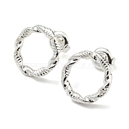 304 Stainless Steel Hollow Ring Stud Earrings for Woman, 925 Sterling Silver Plated, 15mm(EJEW-N907-003S)