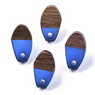 Transparent Resin & Walnut Wood Stud Earring Findings, with 304 Stainless Steel Pin, Oval, Blue, 16x9mm, Hole: 1.8mm, Pin: 0.7mm(MAK-N032-010A-A01)