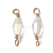 Glass Connector Charms, with Brass Findings, Real 18K Gold Plated, Bicone, Clear, 16x4mm, Hole: 1.6mm(KK-P242-02G)