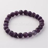 Natural Amethyst Beads Stretch Bracelets, Frosted, Round, 53mm(2-5/64 inch)(BJEW-JB02445-04)