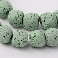 Natural Lava Rock Bead Strands, Dyed, Round, Pale Green, 8mm, Hole: about 2mm, about 52pcs/strand, 15.5 inch(X-G-L435-03-8mm-15)
