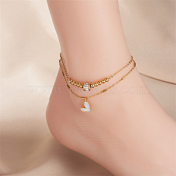 Heart Alloy Enamel Charm Anklets, Double Layers Anklets for Women, Golden, 8-1/4 inch(210mm)(FS-WGF8AF5-01)