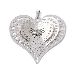 Brass Rhinestone Pendants, Filigree Charms, Platinum, Heart, 44.5x43.5x5mm, Hole: 6x3mm(PALLOY-JF02513-02)