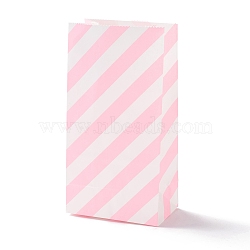Rectangle Kraft Paper Bags, None Handles, Gift Bags, Stripe Pattern, Pink, 9.1x5.8x17.9cm(CARB-K002-05A-03)