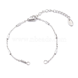 Handmade 304 Stainless Steel Bracelet Making, with Oval Charms Extender and Lobster Claw Clasps, Tube, Stainless Steel Color, 6-1/4 inch(16cm), Hole: 3mm(AJEW-JB00920-02)