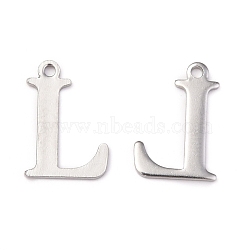 304 Stainless Steel Alphabet Charms, Stainless Steel Color, Letter.L, 12x8x1mm, Hole: 1mm(STAS-H122-L-P)