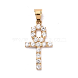 304 Stainless Steel Pendants, with Cubic Zirconia, Cross, Clear, Golden, 37x20x3mm, Hole: 5x7mm(STAS-E439-79G)