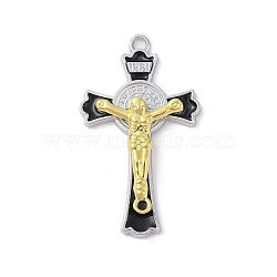 Alloy Enamel Pendants, Crucifix Cross Charm, Religion, Platinum & Golden, 45x26x6mm, Hole: 2.5mm(FIND-M021-06G)