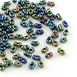 MGB Matsuno Glass Beads, Peanut Japanese Seed Beads, Farfalle Butterfly Beads, Plated Glass Seed Beads, Green Plated, 4x2x2mm, Hole: 0.5mm, about 600cs/20g(X-SEED-R014-2x4-P605)