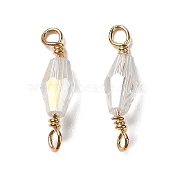 Glass Connector Charms, with Brass Findings, Real 18K Gold Plated, Bicone, Clear, 16x4mm, Hole: 1.6mm(KK-P242-02G)