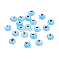 Handmade Lampwork Evil Eye Cabochons, Flat Round, Light Blue, 6x2mm(LAMP-E022-01C)