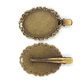 Zinc Alloy Alligator Hair Clip Findings, Antique Bronze, Oval Tray: 30x40mm