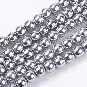 Non-Magnetic Synthetic Hematite Beads Strands, Grade A, Round, Platinum Plated, 6mm, Hole: 1mm