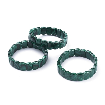 Natural Malachite Stretch Bracelets, Rectangle,  Inner Diameter: 2-1/8 inch(5.3cm), Bead: 14x10x5mm, 19pcs/strand