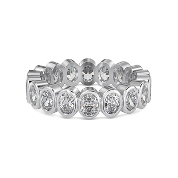 Rhodium Plated 925 Sterling Silver Oval Finger Ring, Clear Cubic Zirconia Ring for Women, Platinum, 5mm, Inner Diameter: US Size 7 1/4(17.5mm)
