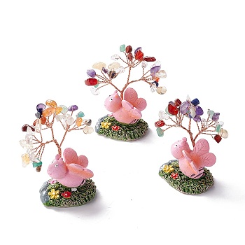 Natural Gemstone Chips & Resin Pedestal Display Decorations, with Brass Finding, Tree, 71~74x49~53x32~34mm