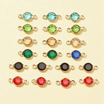 20Pcs 304 Stainless Steel with Glass Connector Charms, Flat Round Links, Golden, Mixed Color, 12.5x7x2mm, Hole: 1.5mm