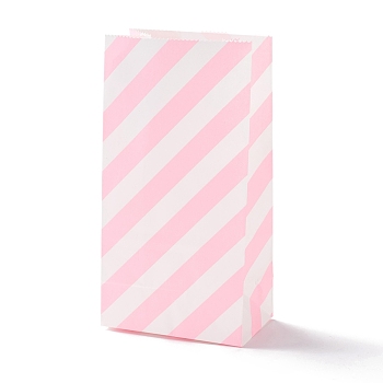 Rectangle Kraft Paper Bags, None Handles, Gift Bags, Stripe Pattern, Pink, 9.1x5.8x17.9cm