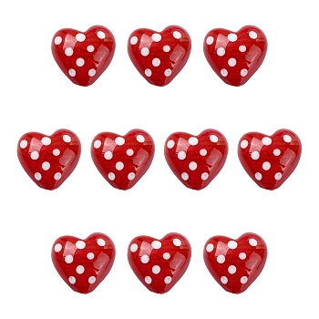 10Pcs Baking Paint Glass Beads, Polka Dot Heart, Red, 20x20mm, Hole: 2mm