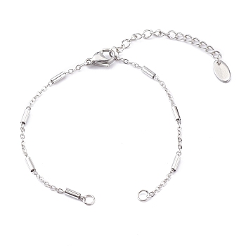 Handmade 304 Stainless Steel Bracelet Making, with Oval Charms Extender and Lobster Claw Clasps, Tube, Stainless Steel Color, 6-1/4 inch(16cm), Hole: 3mm