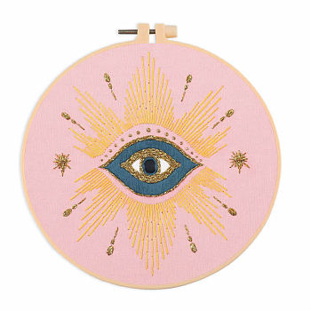 DIY Eye Pattern Embroidery Kits, Included Needle, Threads, Fabric, Needle, Gourd Threader, without Embroidery Hoop, Light Coral, 45~298x1~303x0.1~3mm