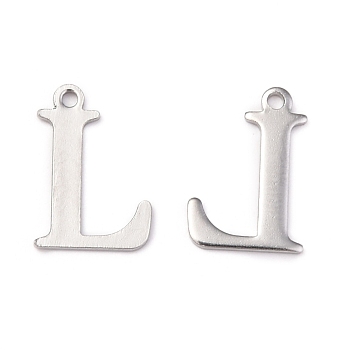 304 Stainless Steel Alphabet Charms, Stainless Steel Color, Letter.L, 12x8x1mm, Hole: 1mm