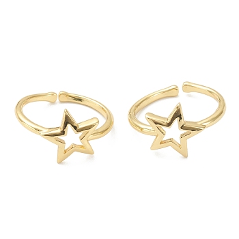 Brass Cuff Rings, Open Star Rings, Real 18K Gold Plated, US Size 8, Inner Diameter: 18mm