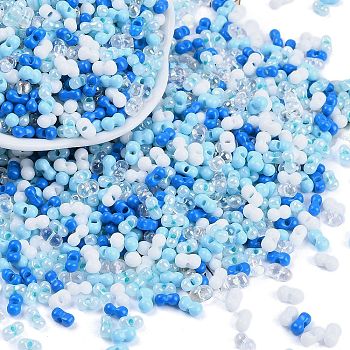 Glass Seed Beads, Round Hole, Peanut, Blue, 3.5x6x3.5mm, Hole: 0.8mm, about 4500pcs/pound