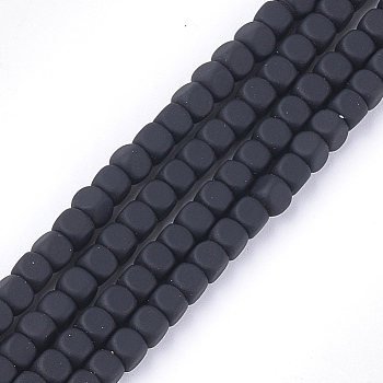 Spray Painted Non-magnetic Synthetic Hematite Beads Strands, Cube, Black, 3.5~4x4x4mm, Hole: 0.8mm, about 99~110pcs/strand, 14.1 inch~15.9 inch