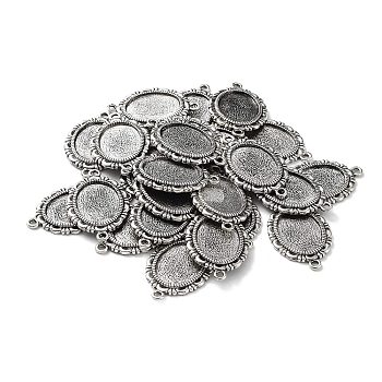 Tibetan Style Alloy Cabochon Connector Settings, Nickel Free, Oval, Antique Silver, Tray: 14x19mm, 33x20x2mm, Hole: 2mm