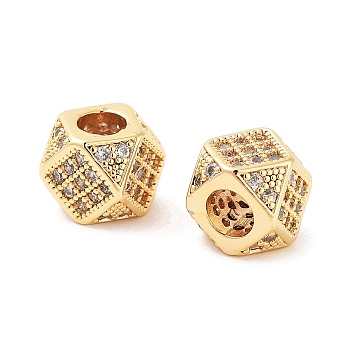 Column Brass Micro Pave Clear Cubic Zirconia Beads, Real 18K Gold Plated, Clear, 7x7x7mm, Hole: 3.5mm